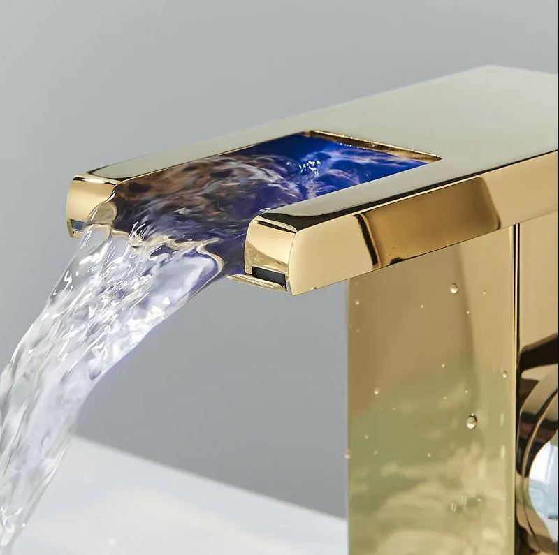 Golden Waterfall Basin Mixer with LED 823