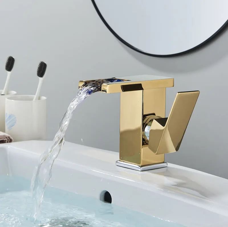 Golden Waterfall Basin Mixer with LED 823